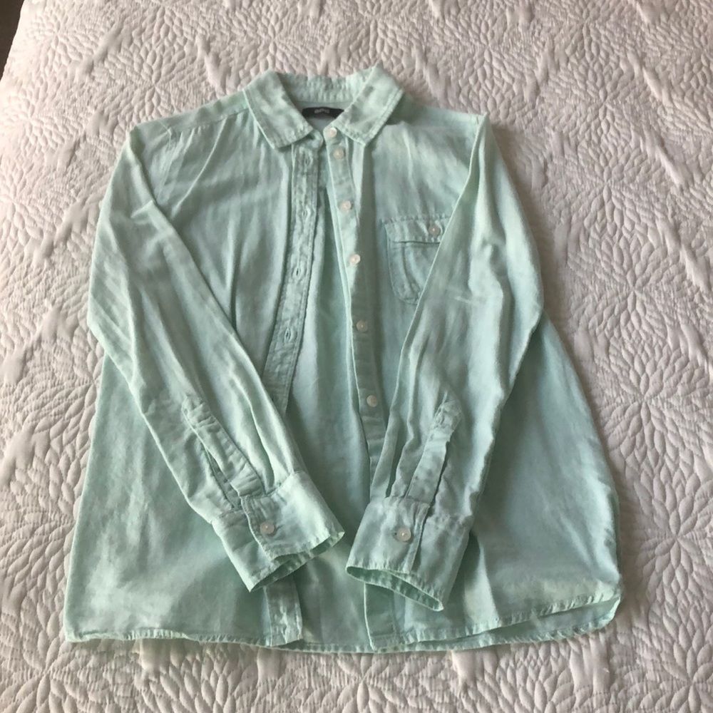BDG Light Teal Button Up Shirt - Long Sleeve
